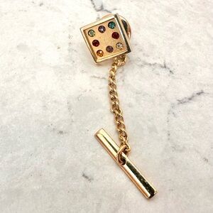 Vintage Emmons Multi Color Rhinestones Tie Tack #2 /  7/16" Wide Signed Condit